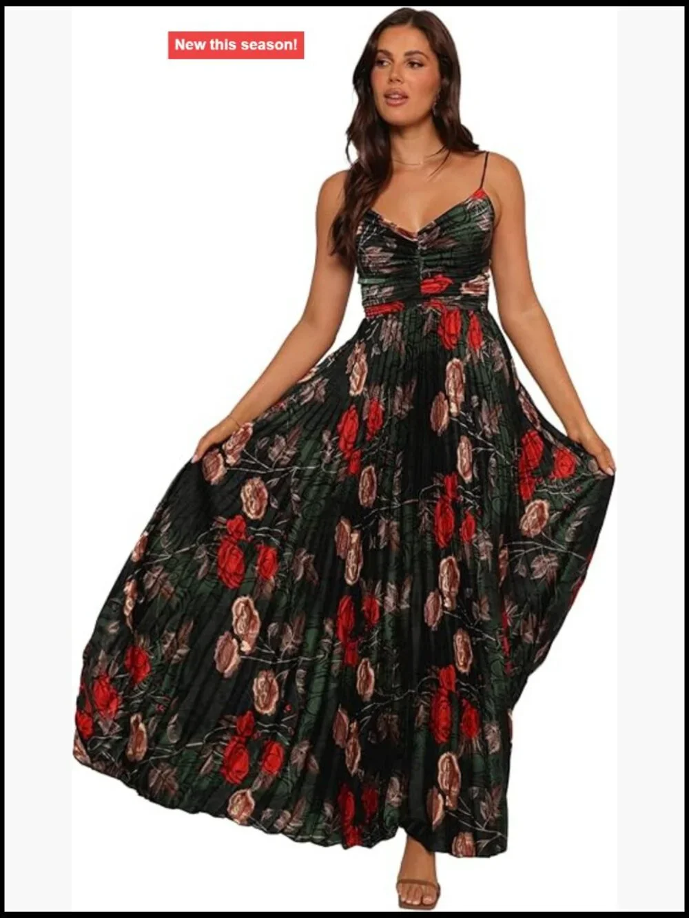 Petal & Pup Pleated Maxi Dress A-Line V-Neck Sleeveless Floral